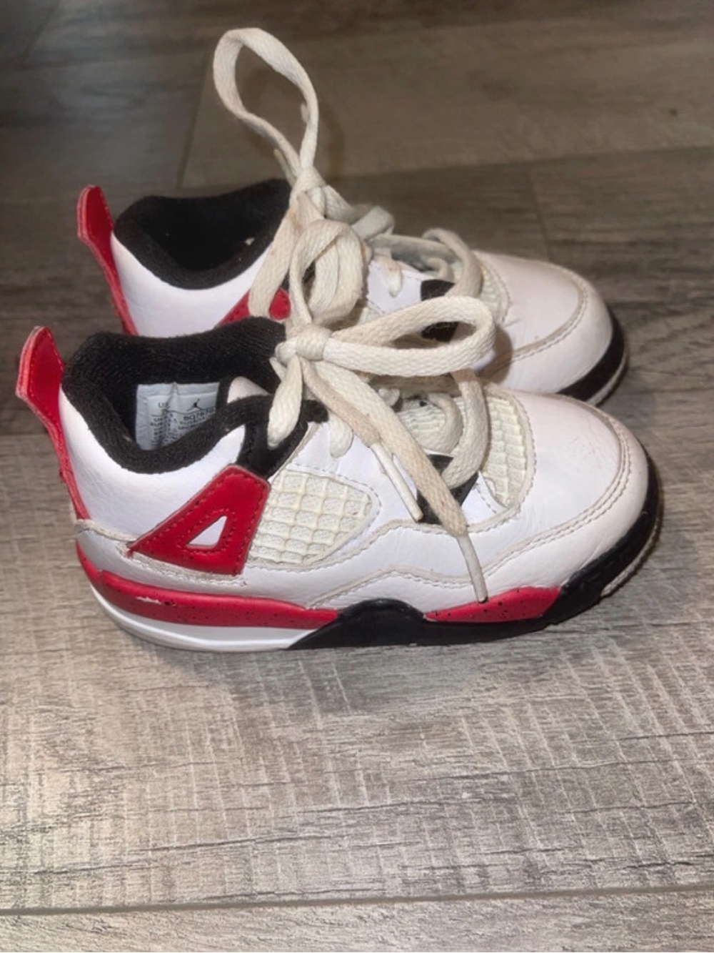 Jordan 4 Kids White Red and Black Lace-Up Sneakers